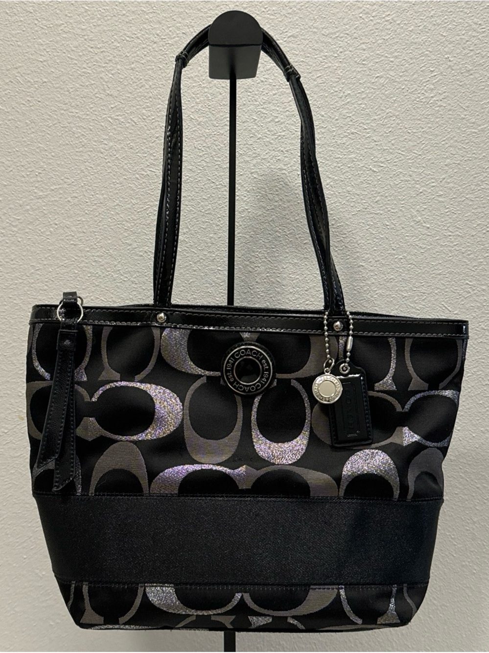 Coach Black Signature Tote with Iridescent Accents
